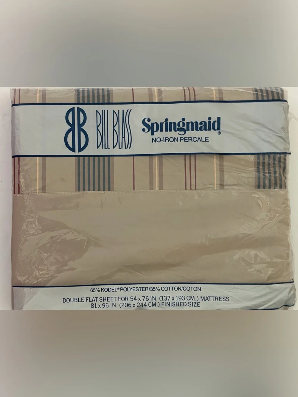 BILL BLASS for Springmaid Vintage Double Flat Sheet Earth Tones Made in USA NWT